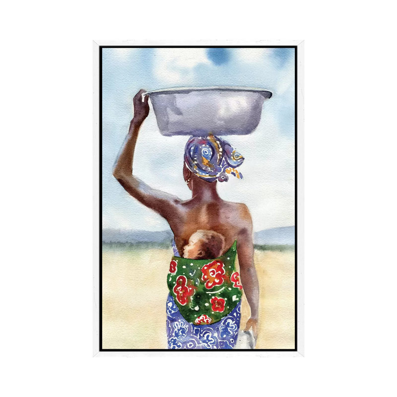 African Mother by Rachel Parker - Painting on Canvas, 66.04 cm H x 45.72 cm W, White Framed