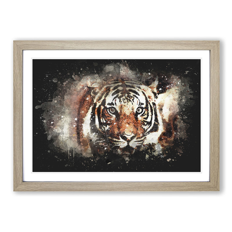 Tiger - Picture Frame Graphic Art Print, 62cm H x 87cm W x 2cm D, Oak Framed