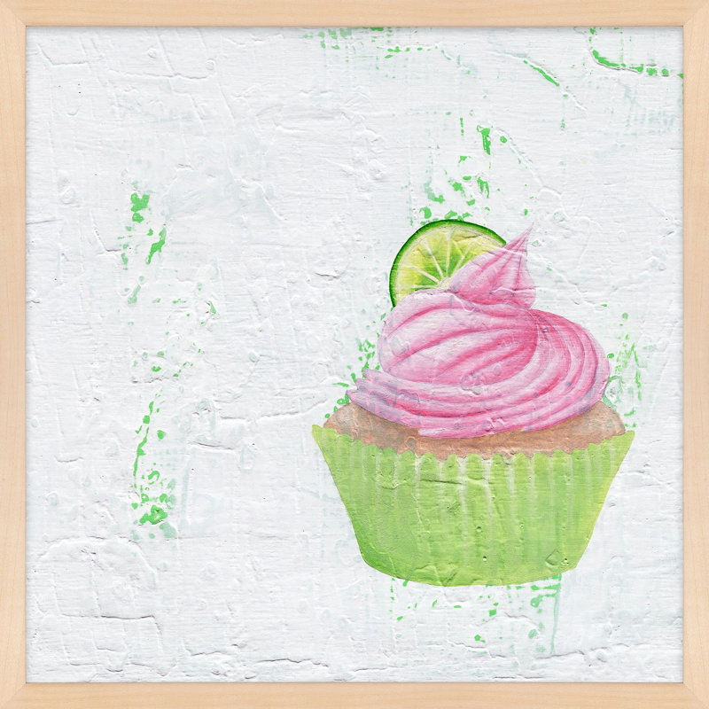 Pink Limeade Cupcake Painting by Katy Montica, 16" W x 16" H x 1.25" D, Beige Framed Paper