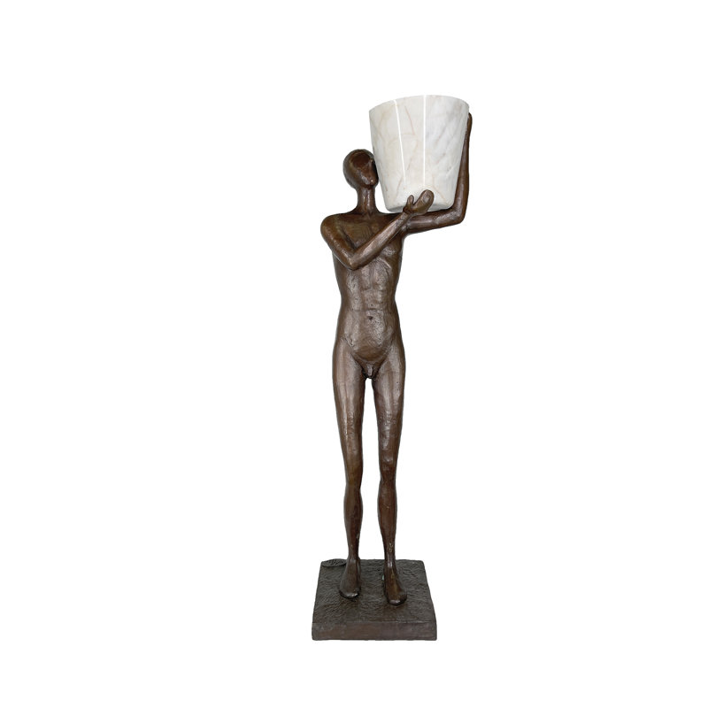 Sculpture bronze homme portant un pot