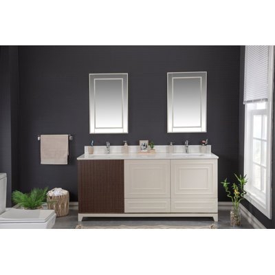 70.74 " W Freestanding Standard Free Standing 2 Double Vanity Bathroom Vanity With White Quartz Top with Mirror