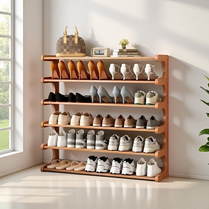 Étagère à chaussures en bambou à 6 niveaux, conception autoportante à plusieurs couches, parfaite pour les dortoirs et les vestibules, facile à assembler, avec amplement d'espace de rangement, rangement pour chaussures