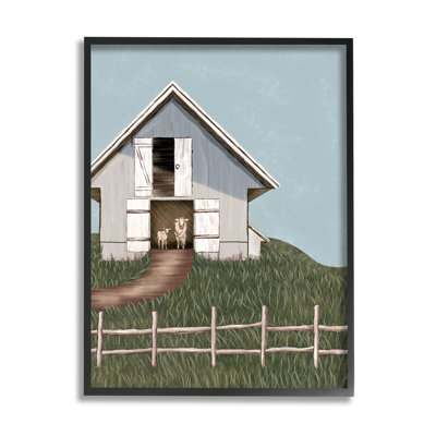 «Sheep In Barn Farm Farm» encadré sur bois par JJ Design House LLC, impression