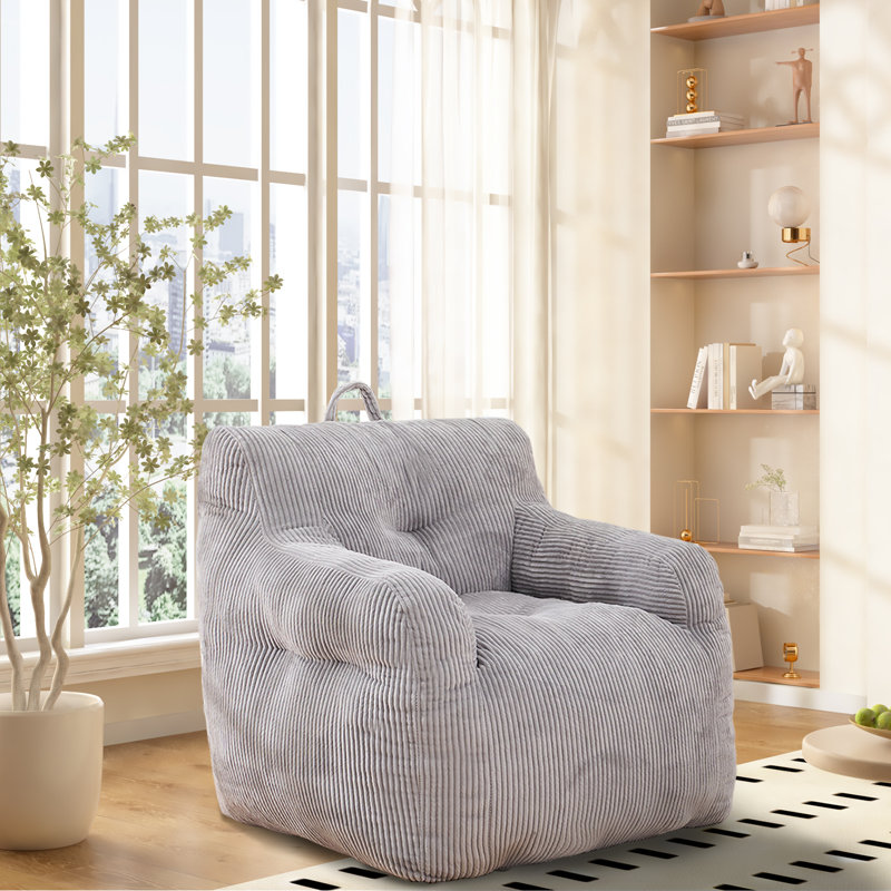 Compression Large Adult Corduroy Foam Filled Bean Bag Chair, Gray Corduroy