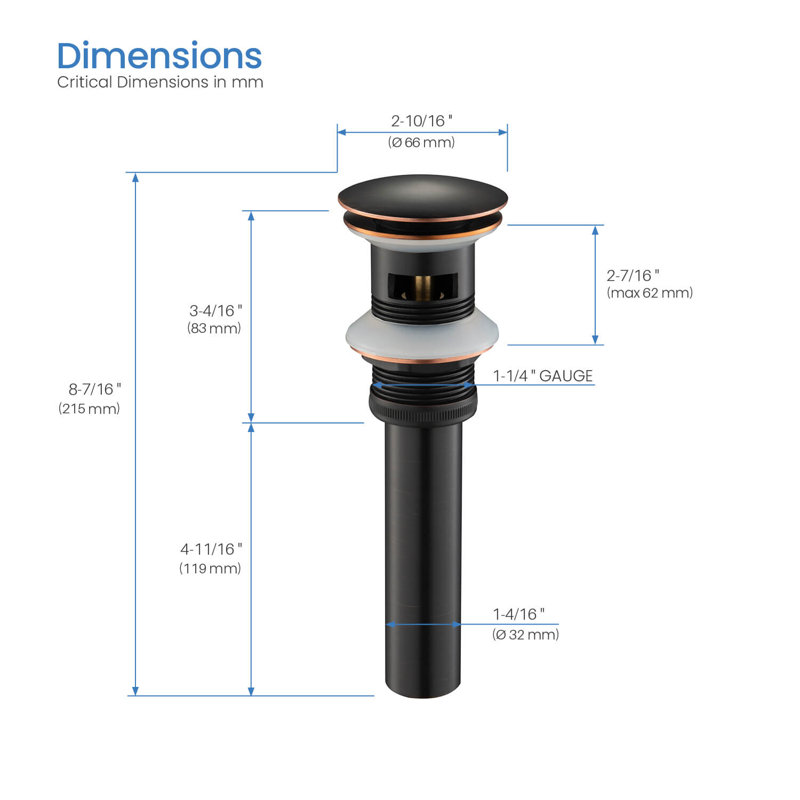 Drain escamotable de lavabo de salle de bain avec trop-plein, Bronze huilé