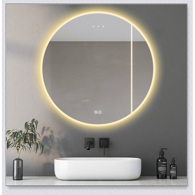 Miroir de salle de bain 32 po à DEL avec meuble-lavabo à fixation murale 32 po, anti-buée, 3 lumières à température de couleur réglable et à intensité variable, miroir de maquillage pour la chambre à coucher et la salle de bain, miroir intelligent pour la décoration intérieure moderne