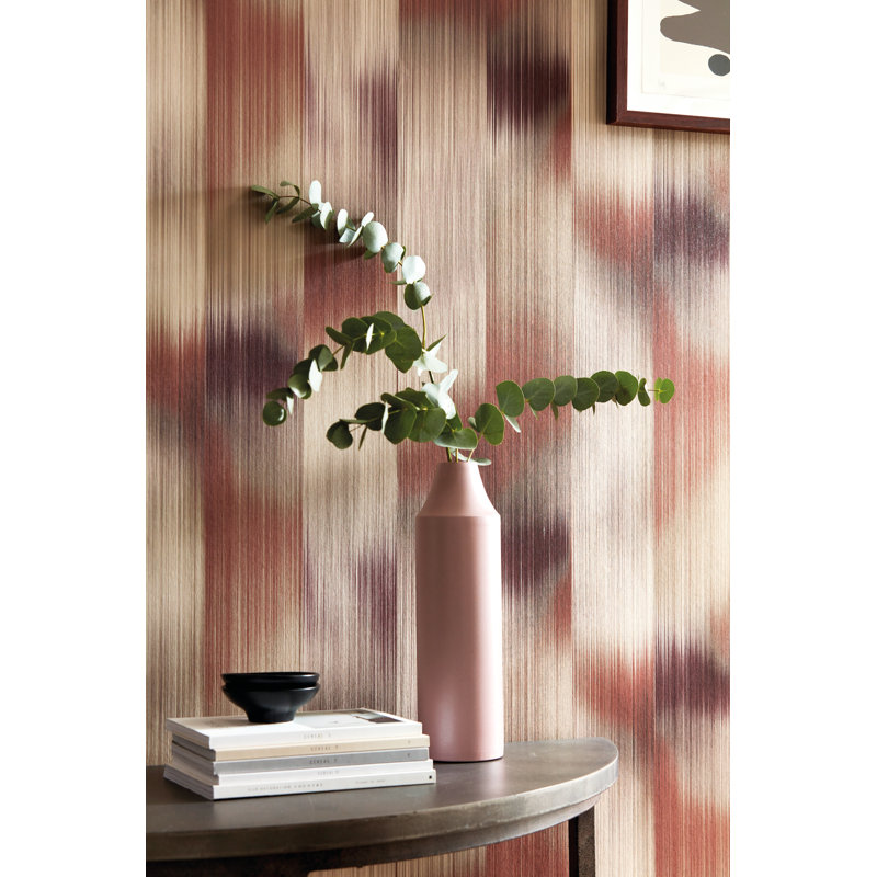 Oscillation Ikat Vinyl Wallpaper Roll, Rosewood/Fig