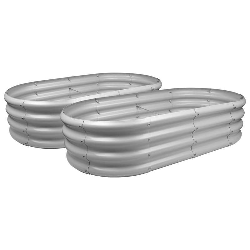 Harbour Housewares - Rounded Galvanised Steel Raised Garden Bed Planters - Set of 2, Silver, 30cm H x 120cm W x 60cm D