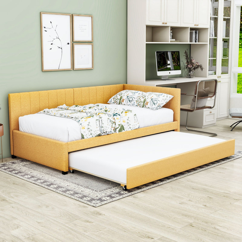 Modern Upholstered Daybed with Twin Trundle, Twin, Yellow
