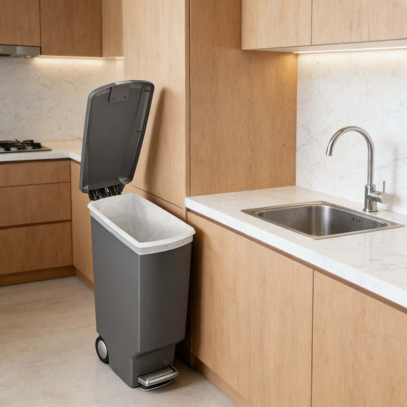 Poubelle de cuisine mince avec serrure coulissante sécurisée, couvercle à fermeture silencieuse, roulettes intégrées et fonction d'ouverture, capacité de 40 litres