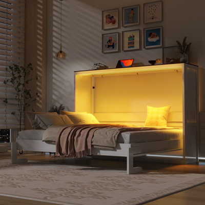 Lit escamotable en bois avec éclairage DEL et support à lattes