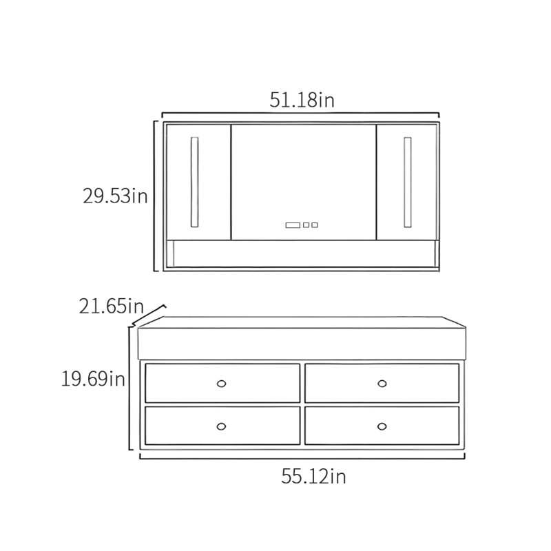 Modern bathroom cabinet medieval style, 55" W, Burlywood