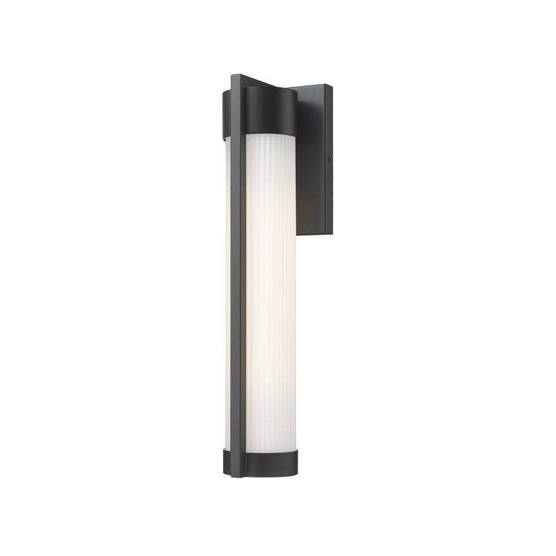 Applique murale d'extérieur 1 lumière noir mat 16 po avec verre rayé blanc Stratford, Blanc rayé, Noir mat, 16.63