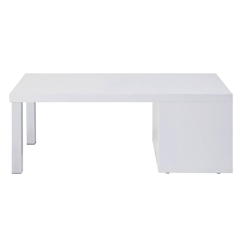 Table basse blanche et argentée avec tablettes supérieures ultrabrillantes