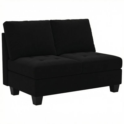 Eyram Velvet Armless 2 Seater Chair, Double Seat Module For Modular Sofa Sectional Couch