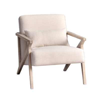 Salma 26.8" Wide Upholstered Linen Blend Accent Chair with Wooden Legs and One Pillow