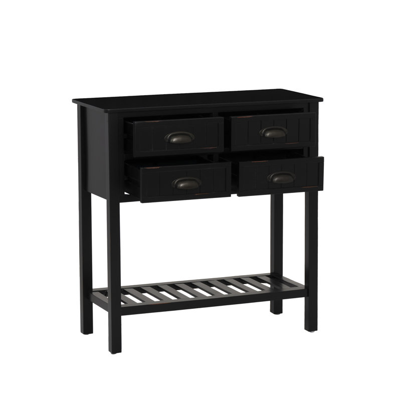 4-Drawer Wood Console Table with Shelf, Black