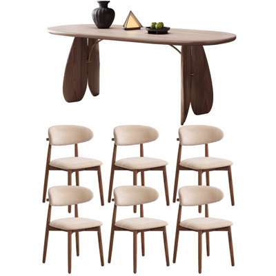 Beautiful Durable Rock Slab Oval Dining Table Set