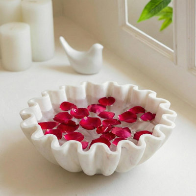 Bol central décoratif cannelé en marbre blanc sculpté à la main 12 po 12 po