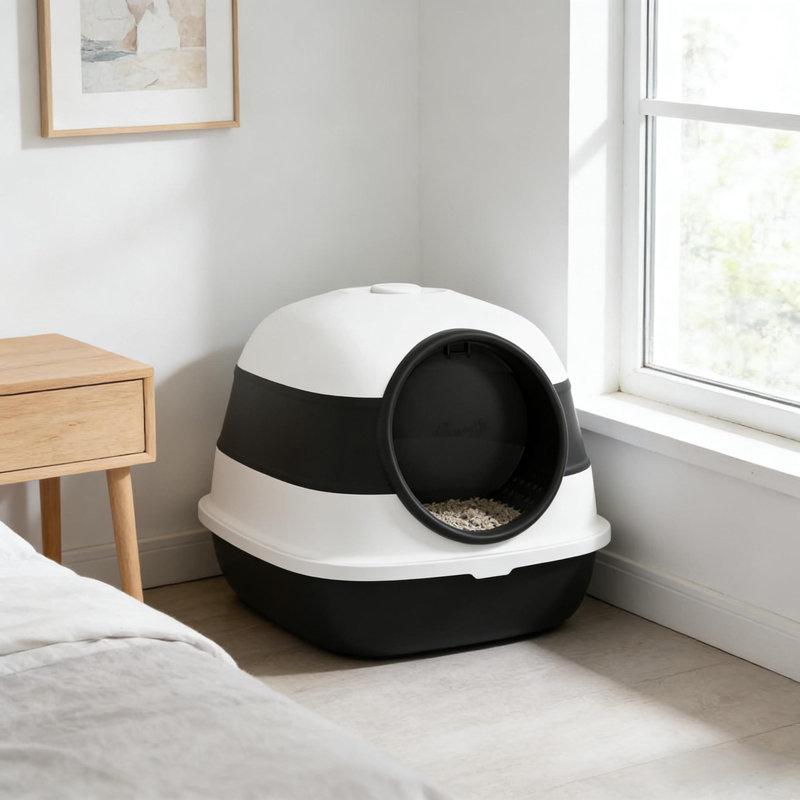Litière pour chat avec couvercle et couvercle d'intimité | Idée de cadeau, Noir / blanc