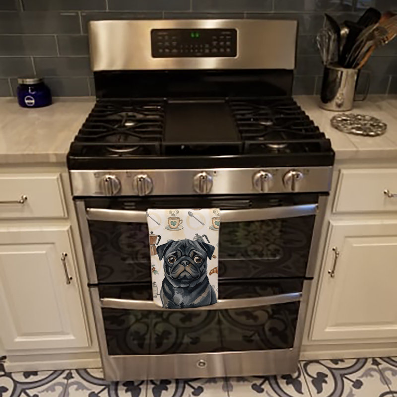 Black Pug Coffee Bar Kitchen Towel, Black Pug