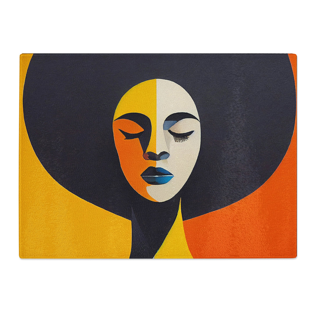 Woman With Afro Abstract Vol.2  Glass Chopping Board