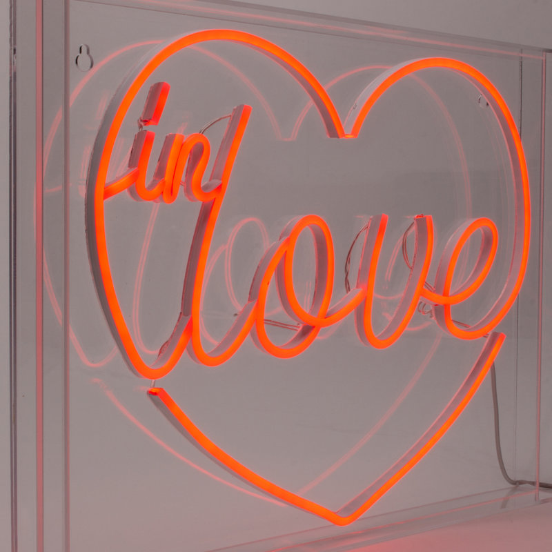 Décoration murale en forme de cœur en acrylique à DEL «In Love» 16 po x 12 po