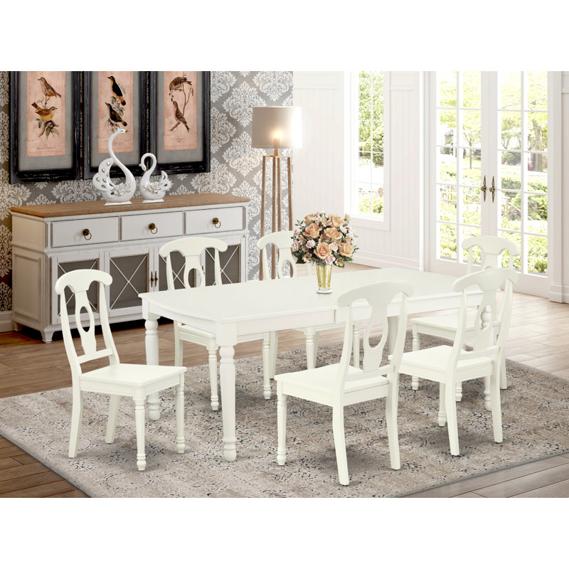 Ensemble de salle à manger 7 pièces 7 pièces 42 x 78 po, lin blanc, En bois, Blanc lin, 7 pièces : 1 table, 6 chaises