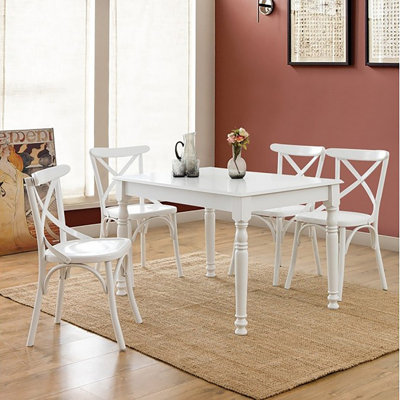 Amalga Extendable Dining Table & Chairs Set (5 Pieces), White, 31.5 x 63 x 29.5 inches (Open: 31.5 x 63 x 29.5 inches) | 100% Beech Wood & MDF, 0.71-inch Thickness | Stylish & Functional for Modern Dining Rooms