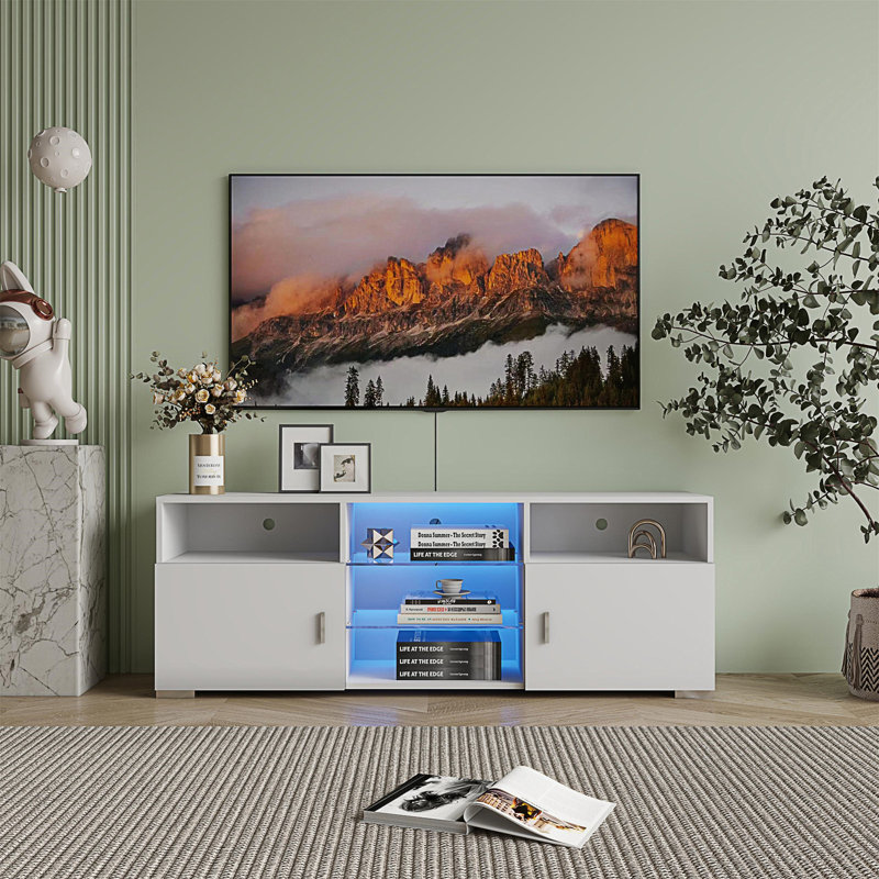 TV Stand For 32-60 Inch TV, Modern Television Table Center Media Console With Drawer And Led Lights, Matt Entertainment Center For Living Game Room Bedroom.