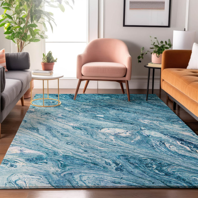 Premium Machine Washable Cerrito Sky Rug, Rectangle 3' x 5'