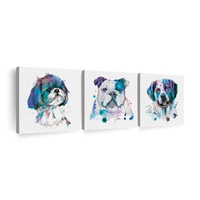 Variety Of Dogs Colour Splatter Multi Piece Canvas Print