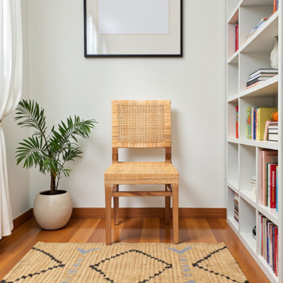 Elria 2-Piece Dining Chair Set in Natural Brown Rattan and Walnut Brown Mahogany Wood by Dakota Fields