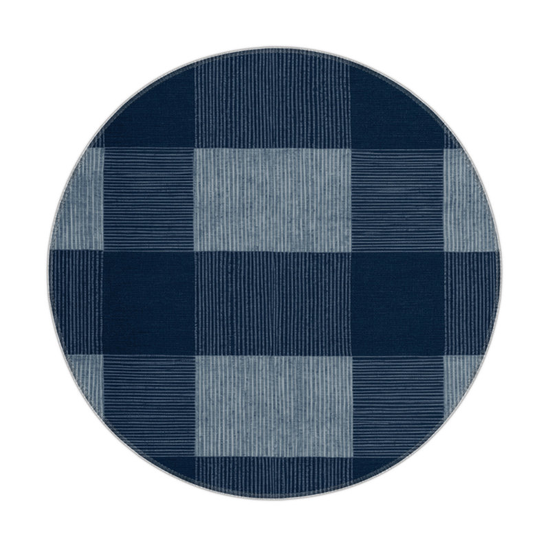 Tapis d'intérieur et d'extérieur à carreaux bleu, Rond 5 pi