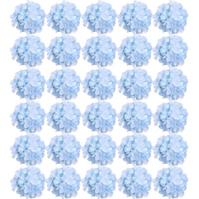 30 têtes d'hortensia en soie bleu clair