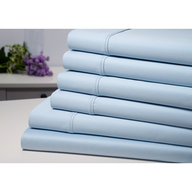 Ensemble de draps en coton bambou 1500 fils Kathy Ireland, Bleu ciel, Grand
