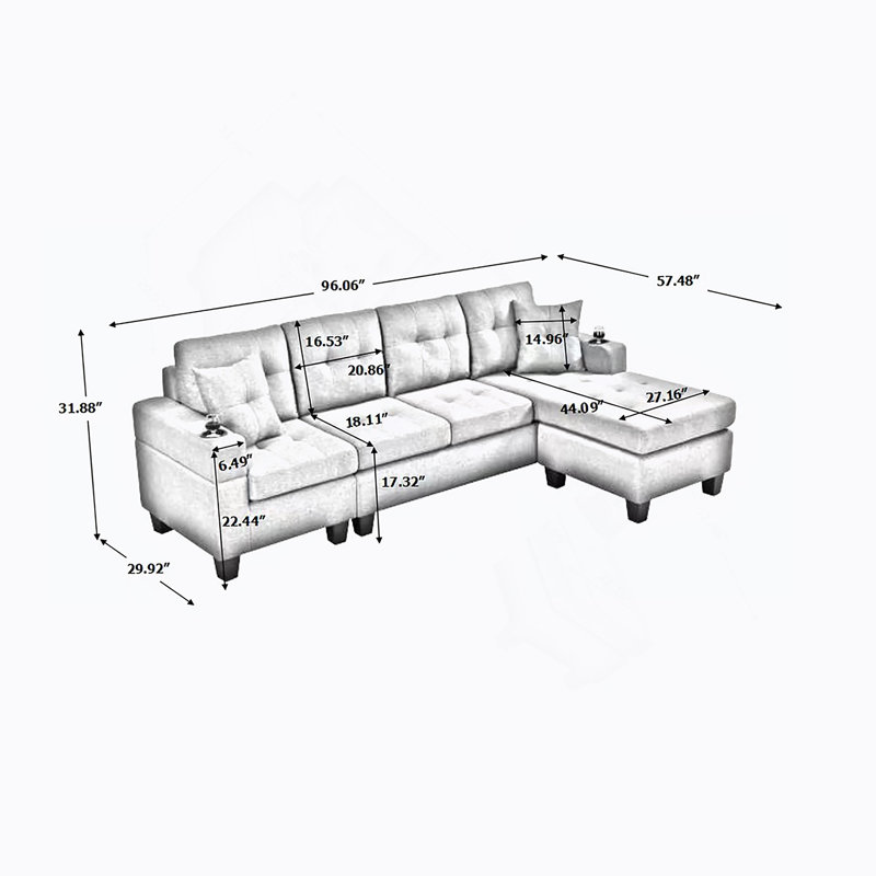 canapé modulaire gauche avec repose-pieds, canapé d'angle convertible avec porte-gobelets