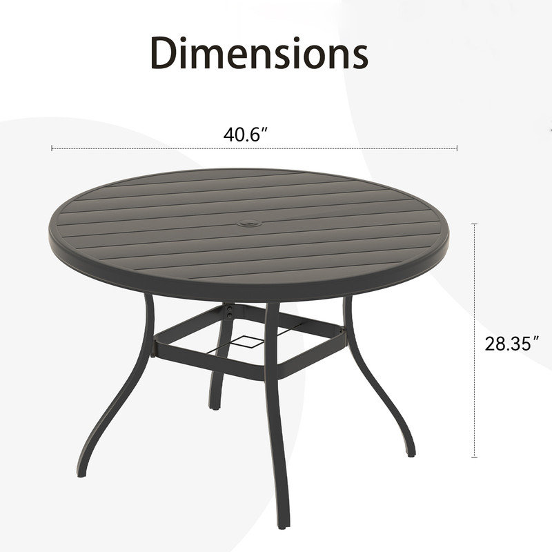 Round Outdoor Dining Table for 4-6 People - All-Weather Metal Patio Table with Umbrella Hole, 28.35" H x 40.6" W x 40.6" D