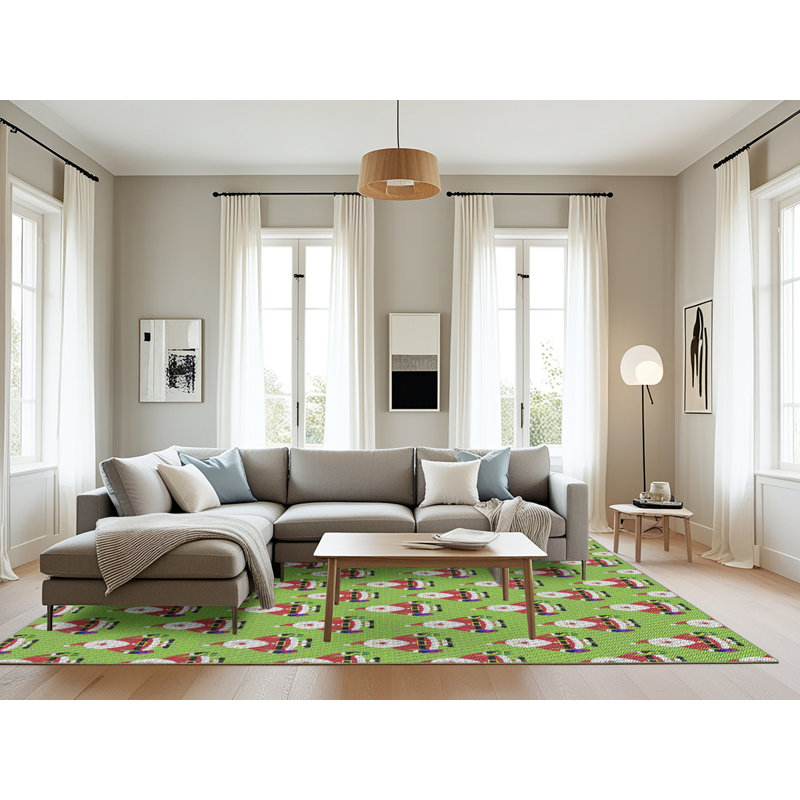 Tapis décoratif vert Bonda, Rectangle 8 pi x 10 pi