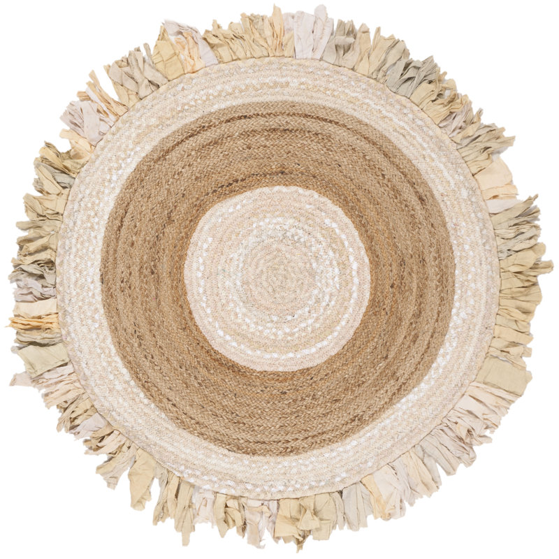 Jaziel Hand Woven Cotton/Jute Rug in Beige/Natural, Round 6'