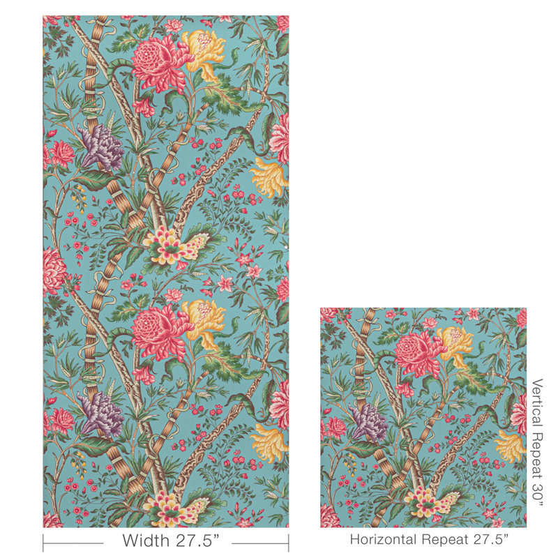 Manoir Luberon 33' L x 27.5" W Wallpaper Roll, Aqua/Red/Green