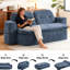 Plancher rembourré en mousse bleu foncé avec 2 coussins, tissu en lin velours côtelé, sans assemblage, se déplie rapidement au lit, coussins confortables, courtepointe cachée réfléchie, pour canapé-lit de petite taille de style moderne,