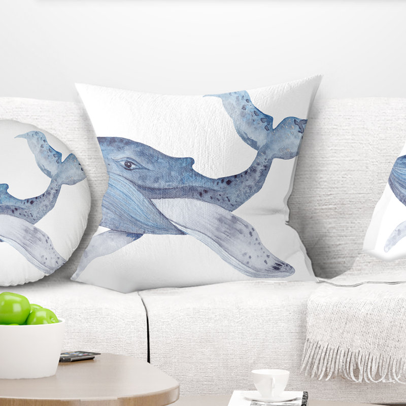 Grand coussin de baleine aquarelle animal, 16 po x 1 po, Coussin décoratif