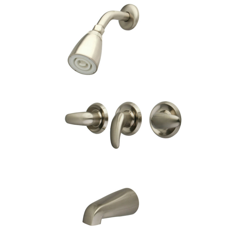 Kingston Brass Legacy Triple-Handle Tub and Shower Faucet, Brushed Nickel