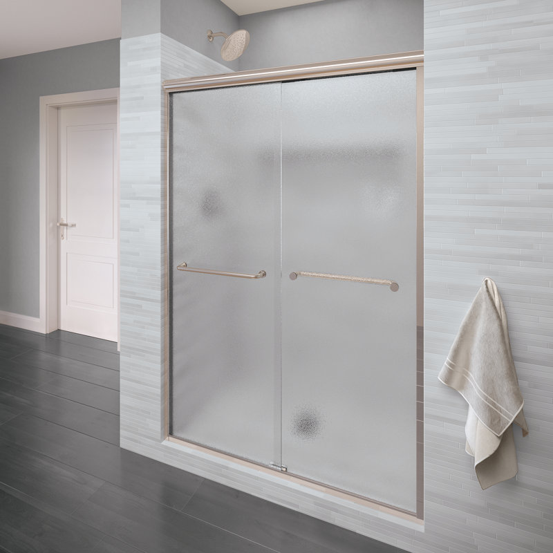 Infinity 54.5" W x 70" H Semi-Frameless Shower Door, Frosted, Brushed Nickel