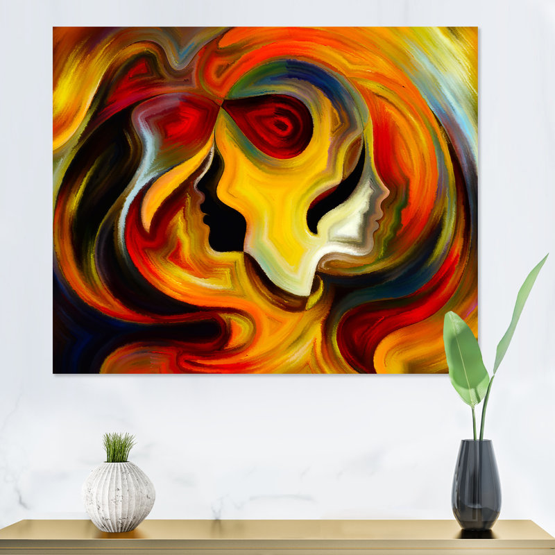 Reflets intérieurs rouges, jaunes et oranges - Peinture sur toile, H 34 po x l 44 po x P 1,5 po, Toile tendue