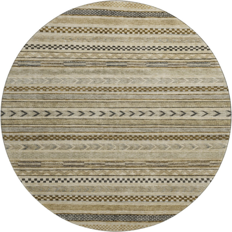 Premium Machine Washable Brennon AMF1625 Stripes Rug, Round 8'