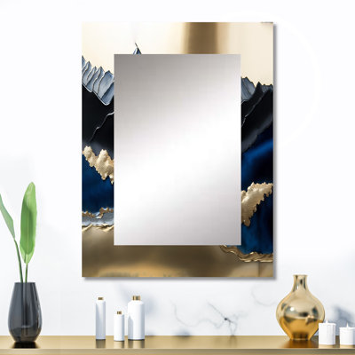 Golden Mountains And River - miroir mural décoratif, art traditionnel imprimé en métal