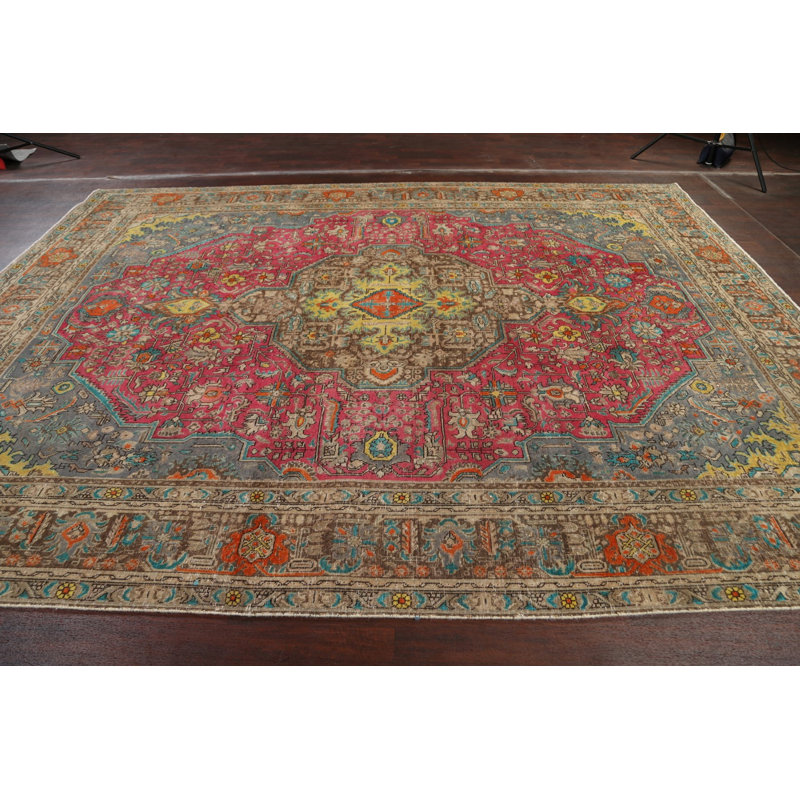 Tapis géométrique à motif persan Tabriz noué à la main 10 x 13