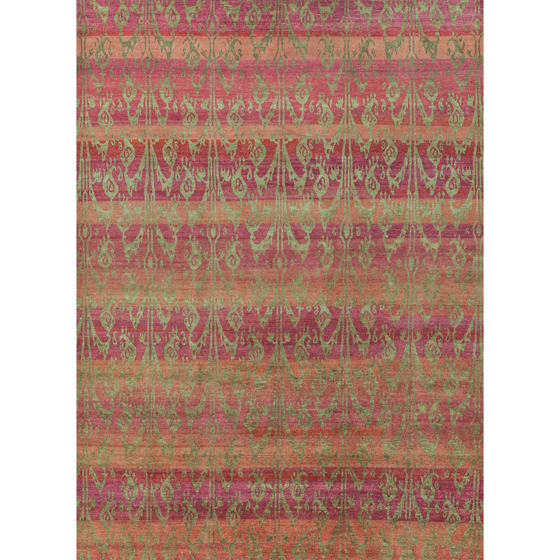 Tapis rouge noué à la main de haute qualité, Rectangle 7 pi 10 po x 9 pi 9 po